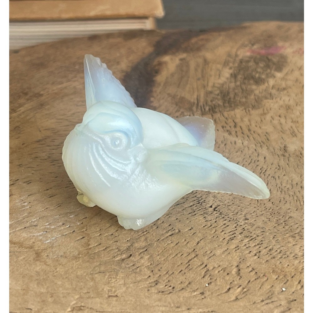 Vintage Sabino France Opalescent Art Glass Bird Figurine Frosted Crystal 2"